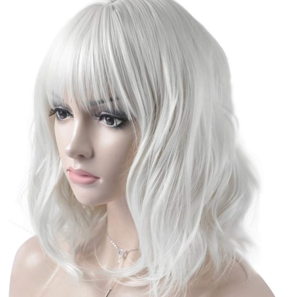 Silver White Curly Bangs Wigs - Picture 1 of 5